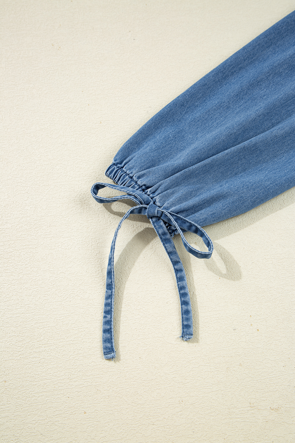 Dusk Blue Denim Lapel Neck Balloon Sleeve Tied Peplum Top - loveforevers