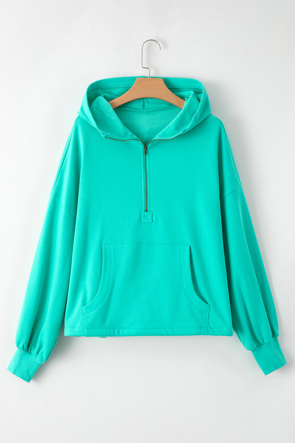 Bonbon Fleece Lined Half Zipper Kangaroo Pockets Loose Hoodie - loveforevers
