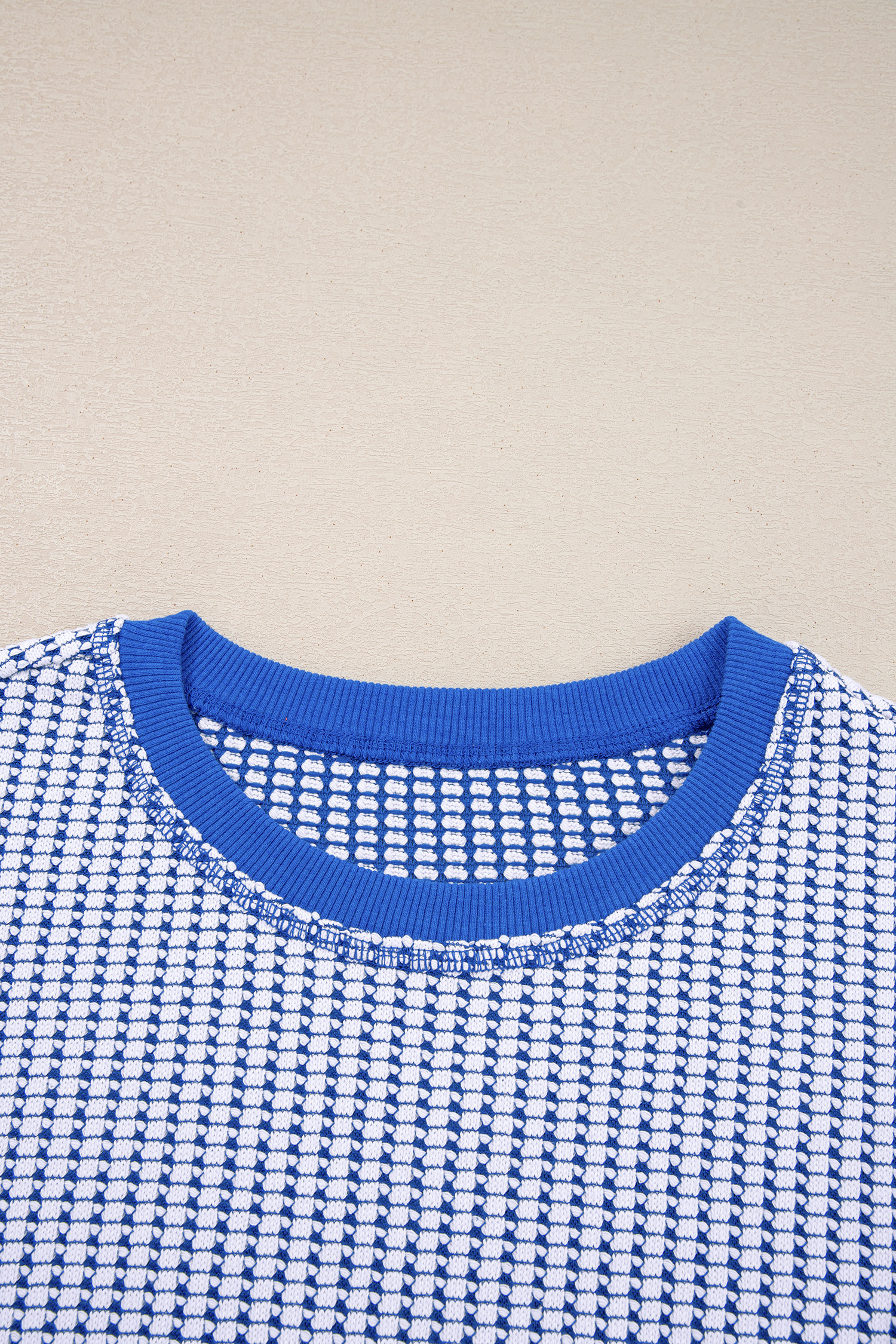 Dark Blue Waffle Knit Exposed Stitching Casual Top with Side Slits - loveforevers