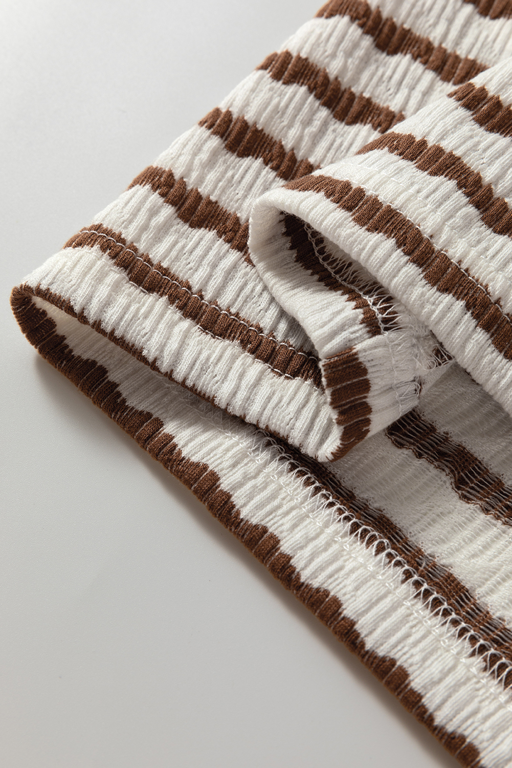 Khaki Stripe Textured Hooded V Neck Casual Long Sleeve Top - loveforevers