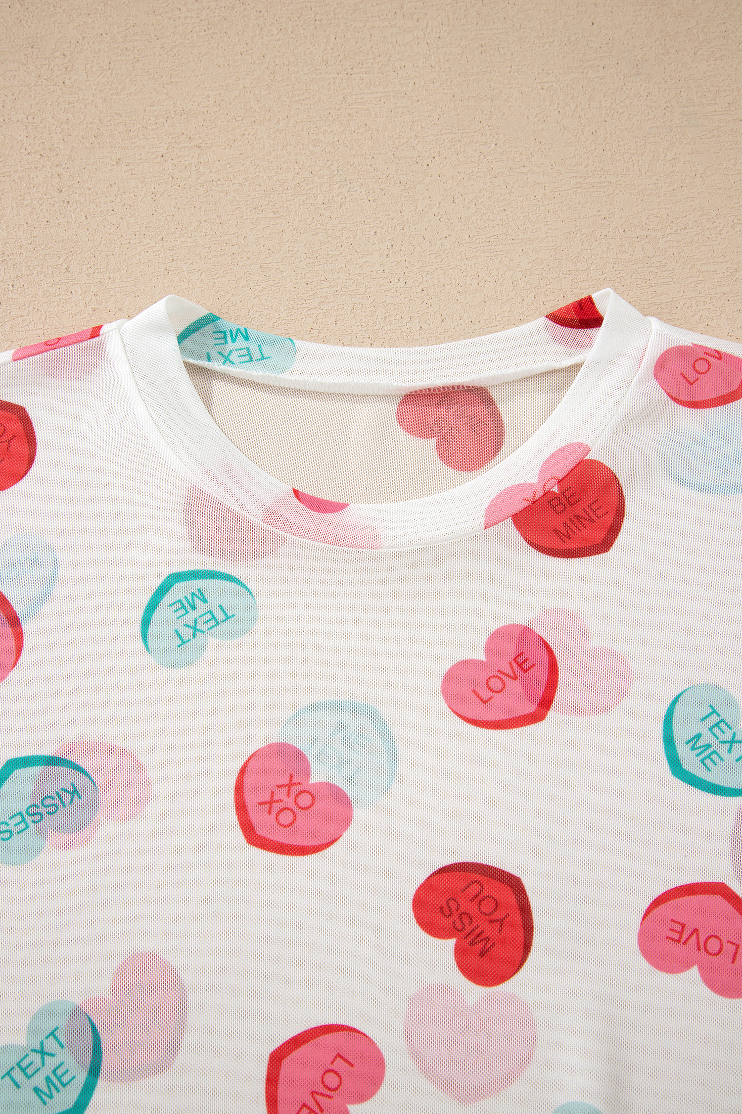 White Sheer Mesh Valentines Slogan Heart Printed Long Sleeve Top - loveforevers
