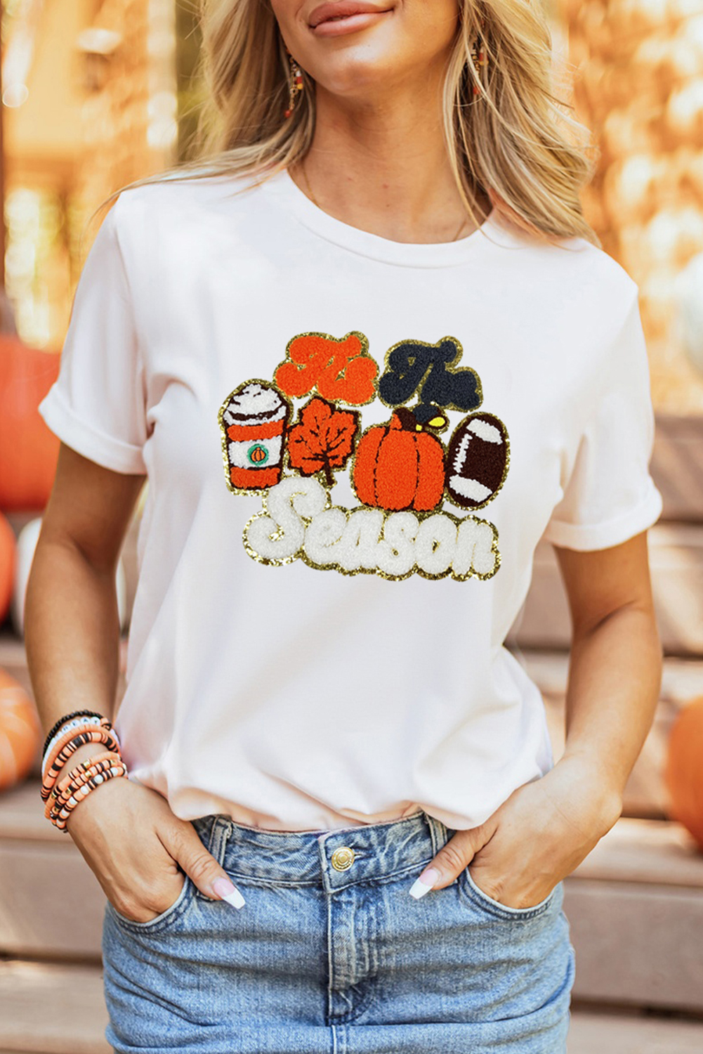 White Tis The Season Pumpkin Spice Latte Lover Graphic Crewneck T Shirt - loveforevers