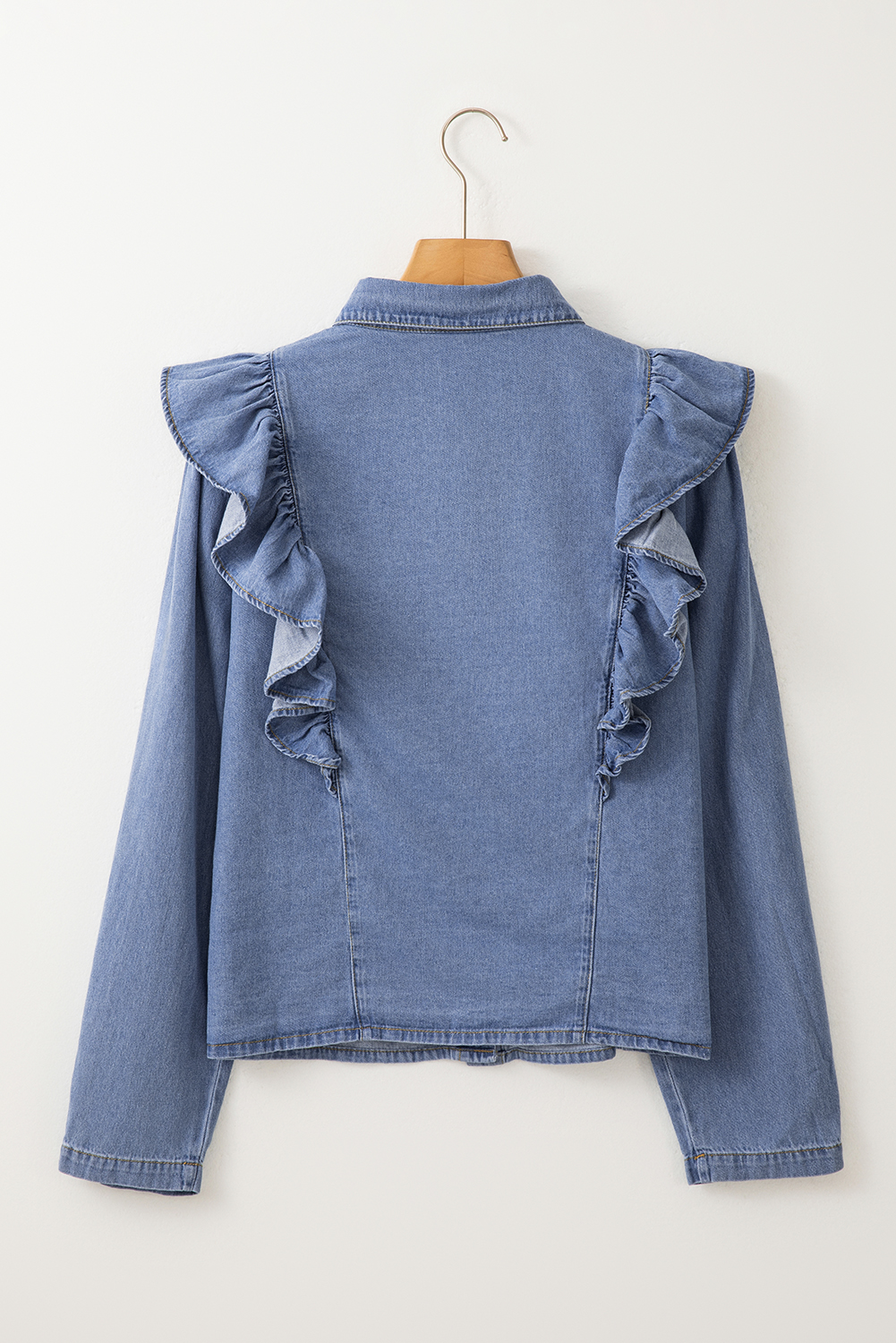 Dusk Blue Denim Ruffled Casual Top - loveforevers