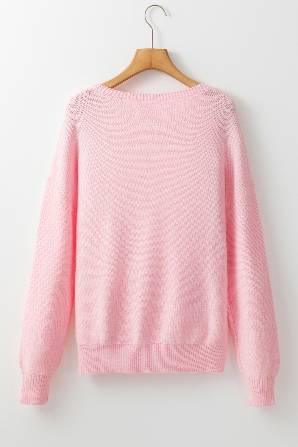 Pink Knitted Flower Pattern Ribbed Edge Sweater - loveforevers