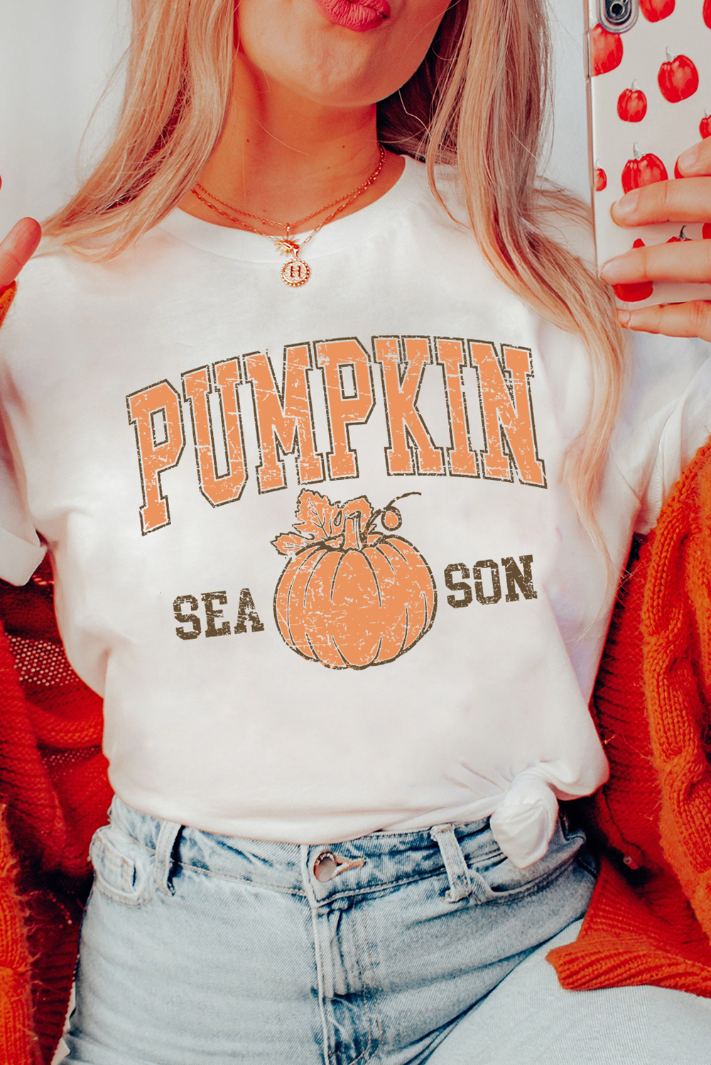 White PUMPKIN SEASON Cracking Printed Cotton Blend T Shirt - loveforevers