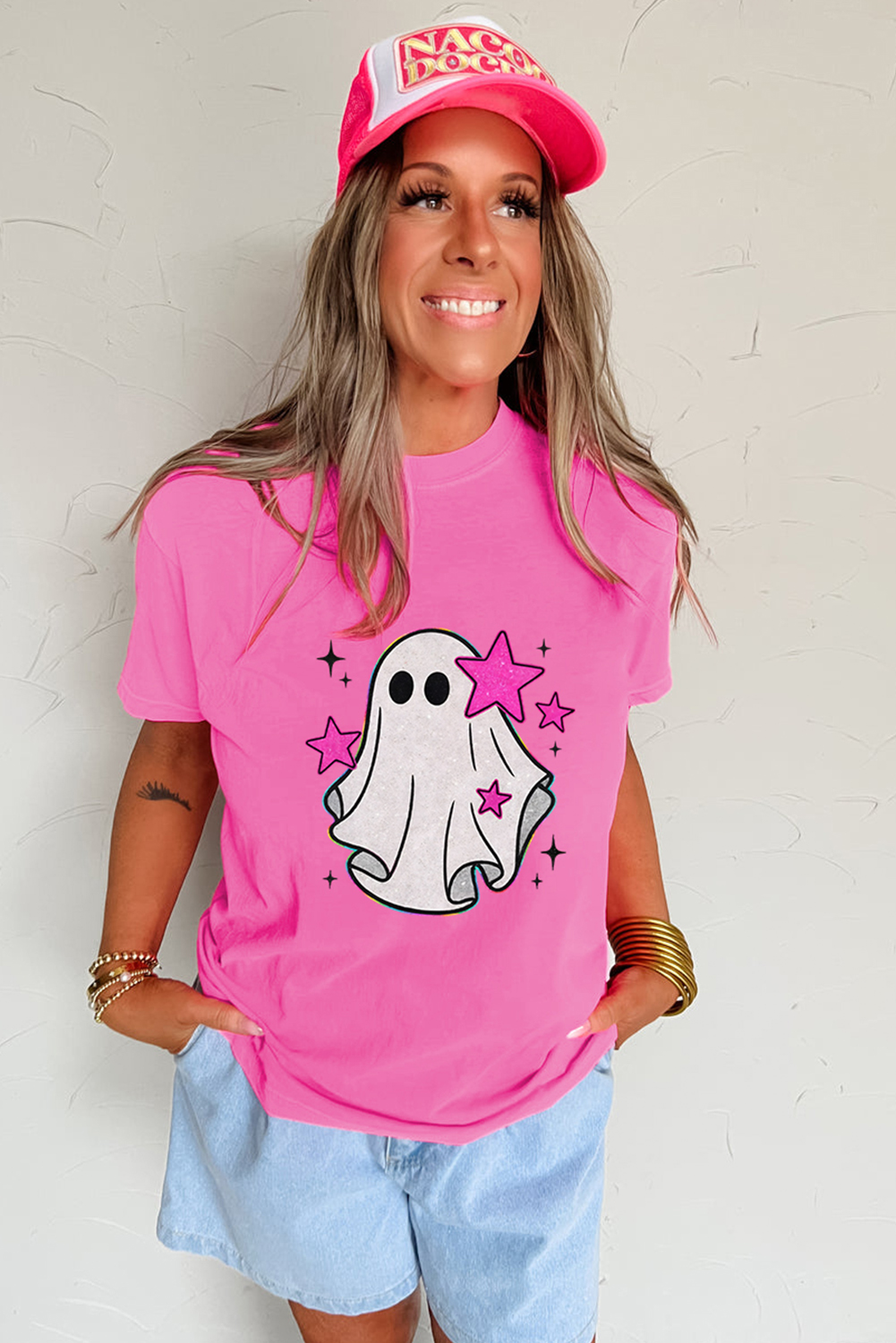 Sachet Pink Glitter Ghost Graphic Halloween T Shirt - loveforevers