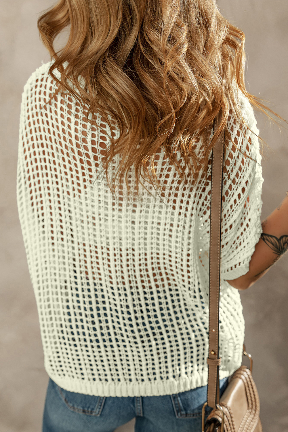 Light French Beige Crochet Flower Hollow-out Sweater T Shirt - loveforevers