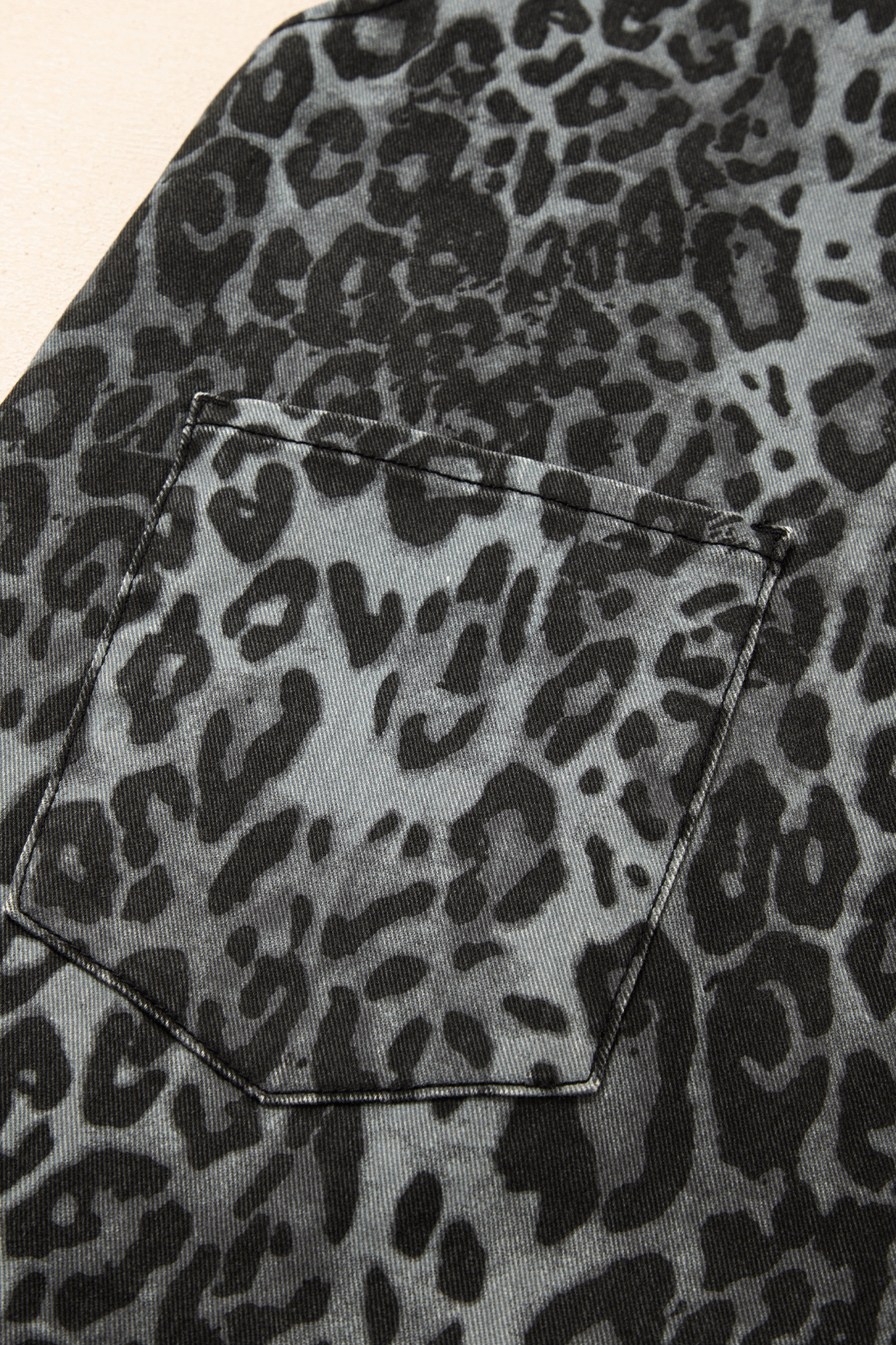 Gray Leopard Print Button Adjustable Straps Cropped Loose Denim Overalls - loveforevers