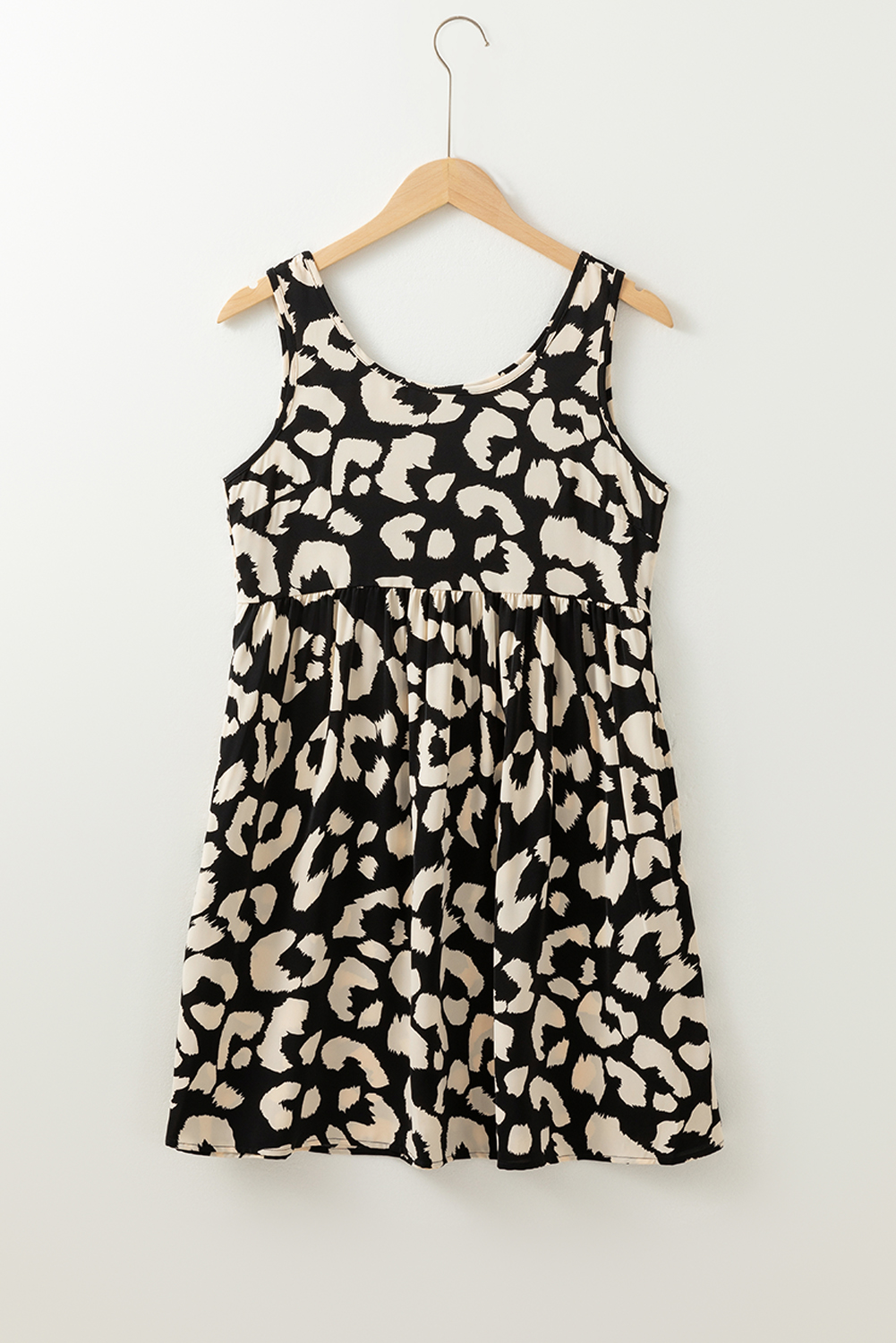 Black Leopard Print U Neck Sleeveless High Waist Dress - loveforevers