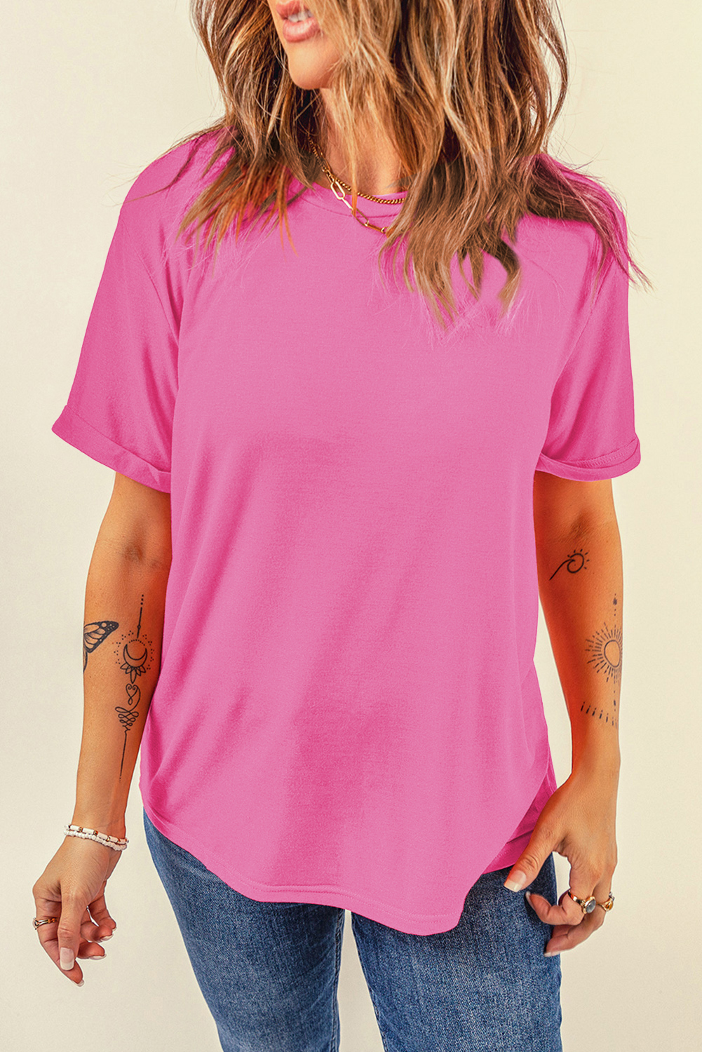 Khaki Casual Plain Crew Neck Tee - loveforevers