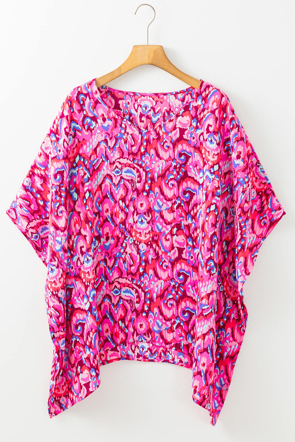 Pink Abstract Print V Neck Half Sleeve Loose Fit Tunic Blouse - loveforevers
