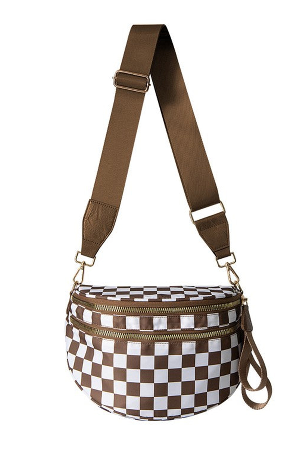 Jungle Green Double Zip Crescent Shape Adjustable Sling Bag - loveforevers