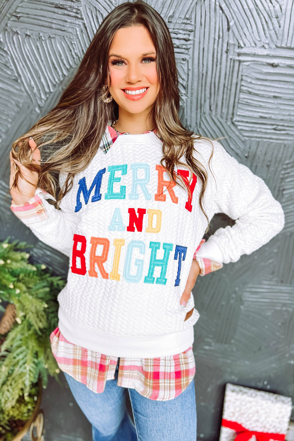 White LOVE Chenille Embroidered Cable Knit Pullover Sweatshirt - loveforevers