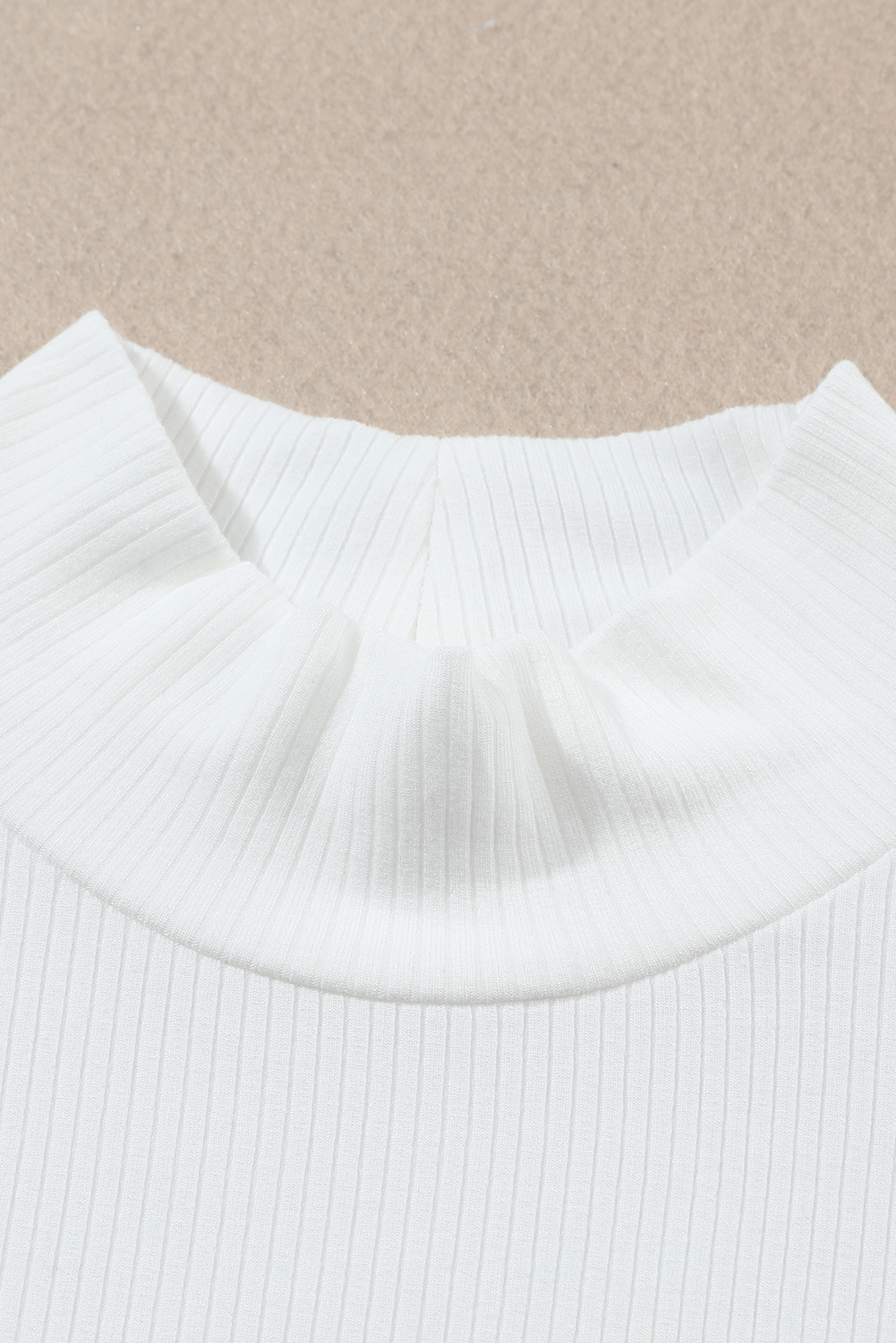 White Ribbed Knit High Neck Long Sleeve Top - loveforevers