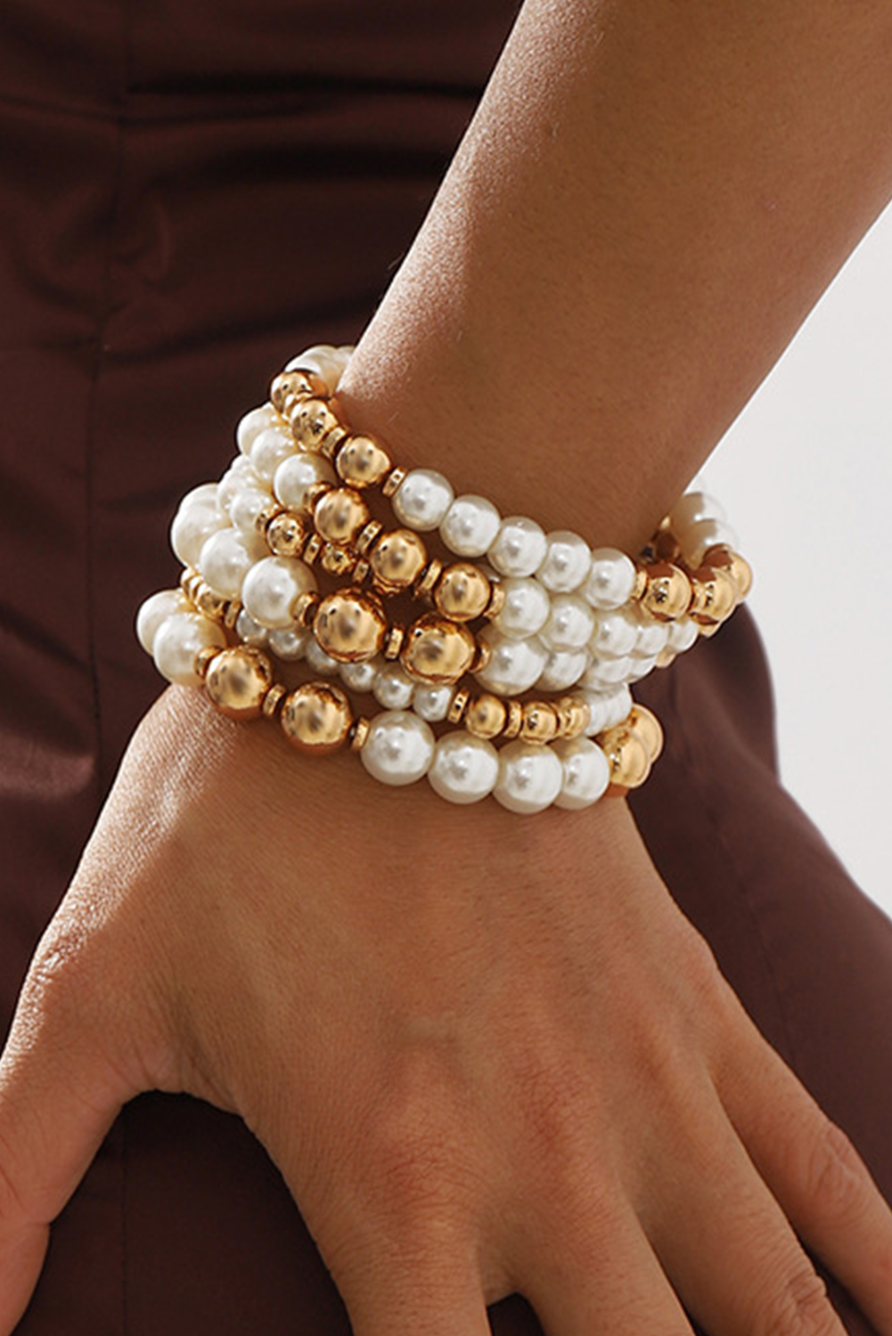 White 5pcs Pearl Plated Beaded Bracelet Set - loveforevers