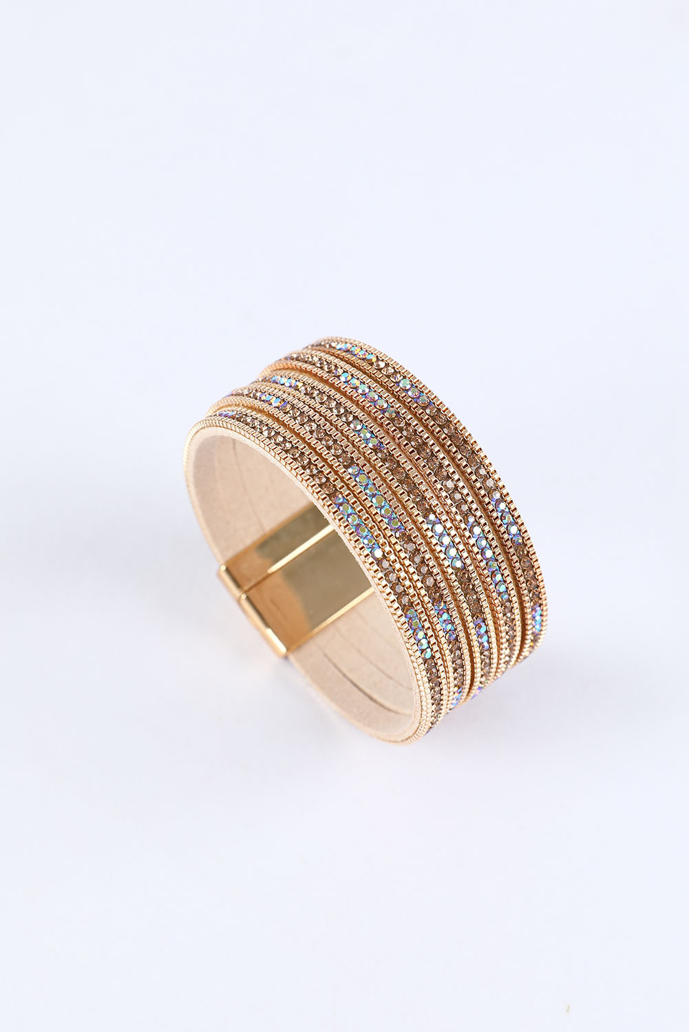Gold Full Diamond Leather Wide Plated Magnetic Buckle Bracelet - loveforevers