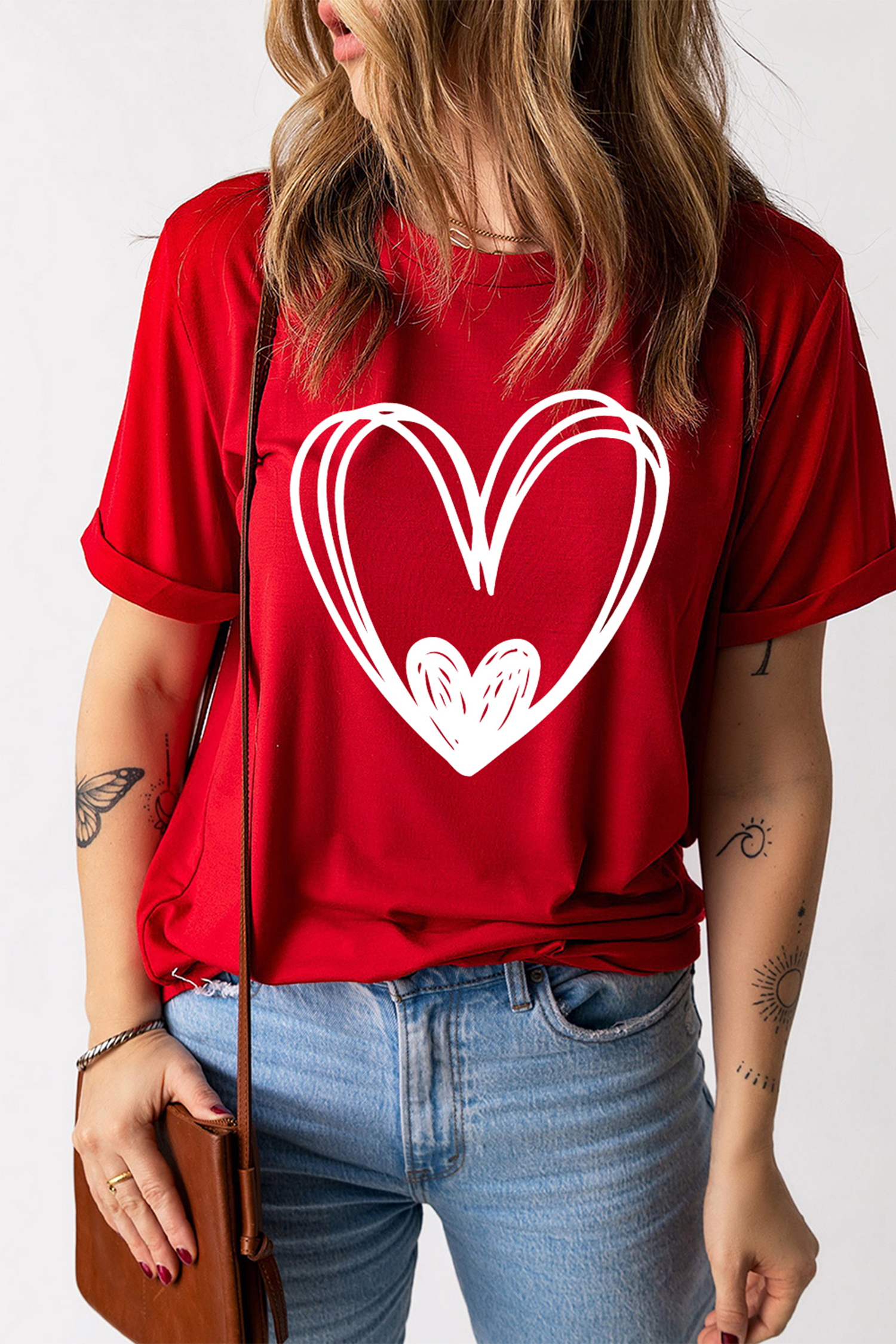 Red Hand Drawn Heart Valentines Day Fashion T Shirt - loveforevers