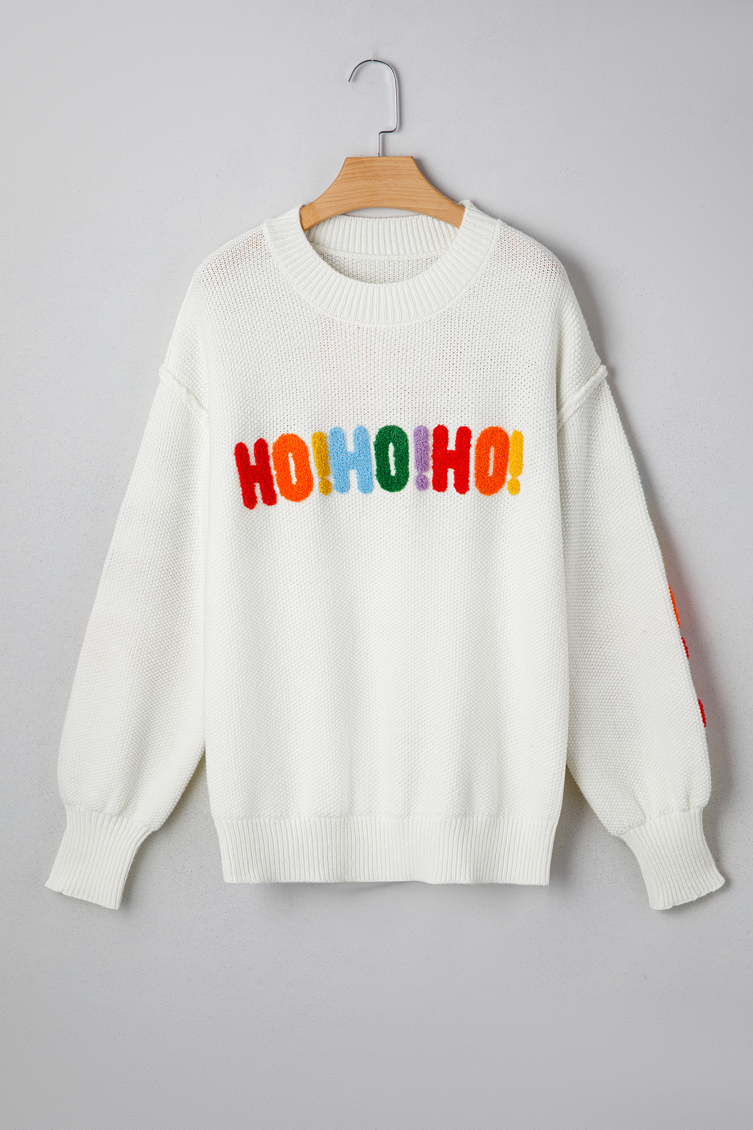 White Chenille Graphic Drop Shoulder Holiday Sweater - loveforevers