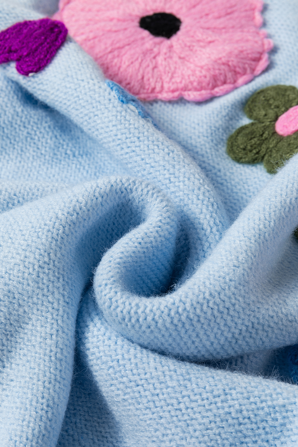 Pink Knitted Flower Pattern Ribbed Edge Sweater - loveforevers
