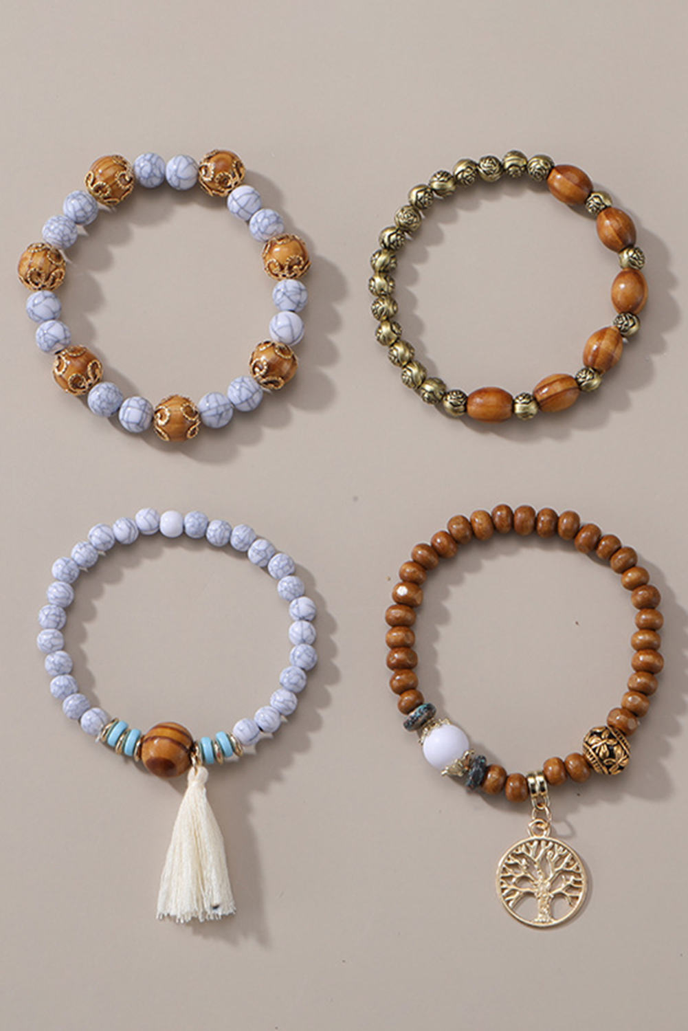Thai Curry Boho Tassel Beaded Multi Layer Bracelet Set - loveforevers