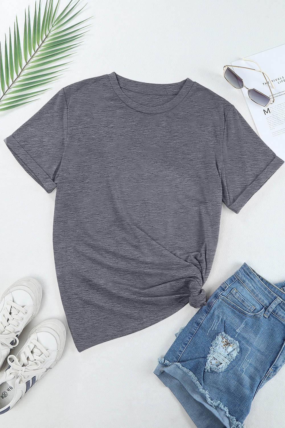 Khaki Casual Plain Crew Neck Tee - loveforevers