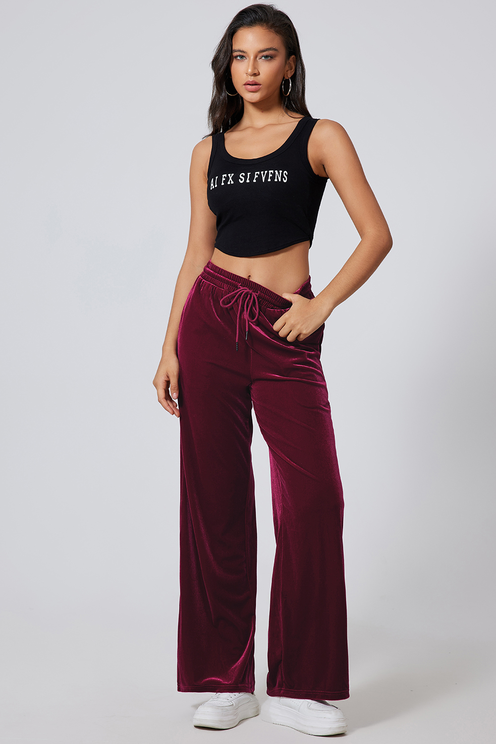 Evergreen Solid Drawstring Waist Wide Leg Pants - loveforevers