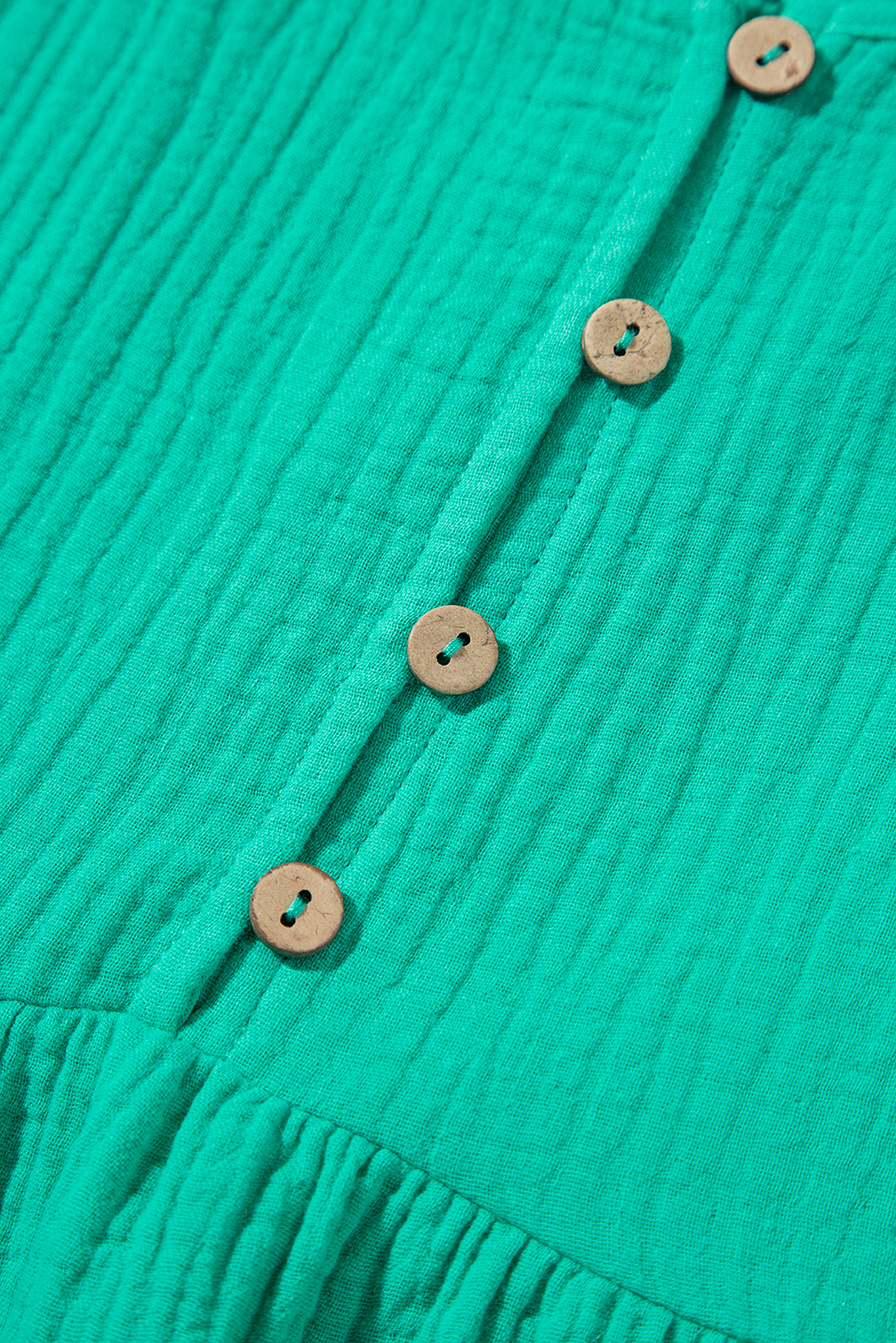 Sea Green Textured Buttoned Thin Strap Tiered Loose Fit Mini Dress - loveforevers