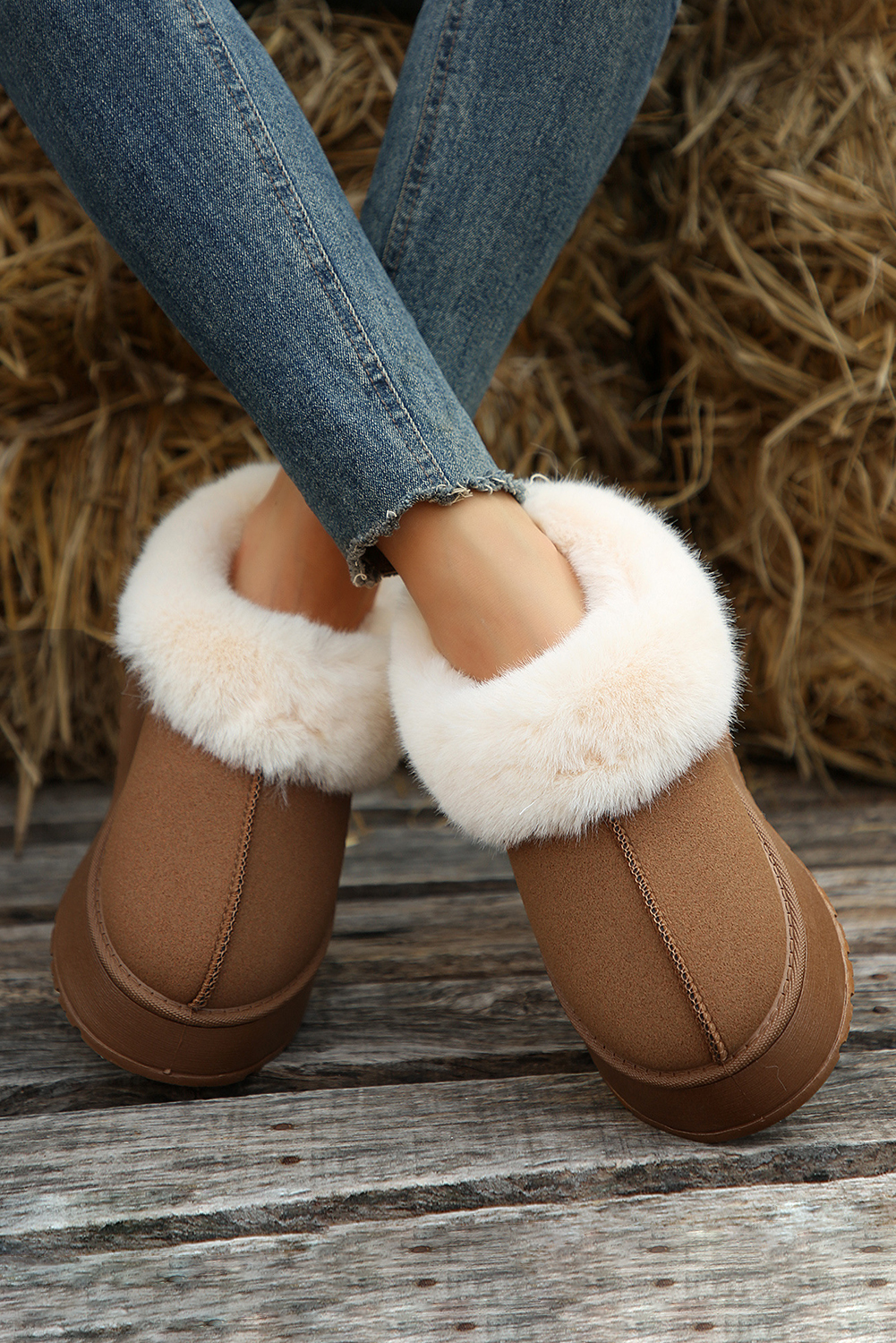Chestnut Contrast Print Suede Plush Lined Snow Boots - loveforevers