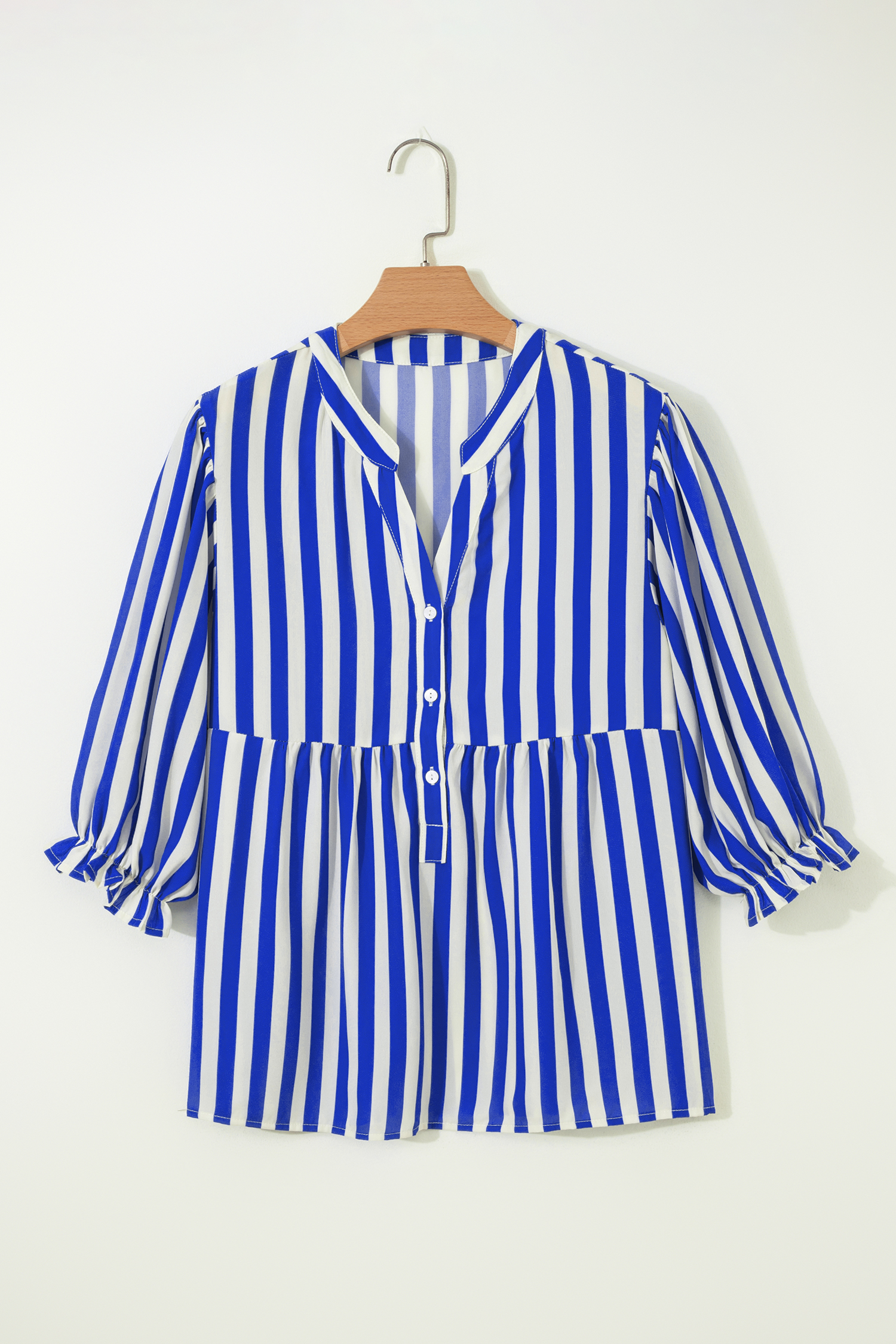 Sky Blue Stripe Balloon Sleeve Loose Button up Shirt - loveforevers