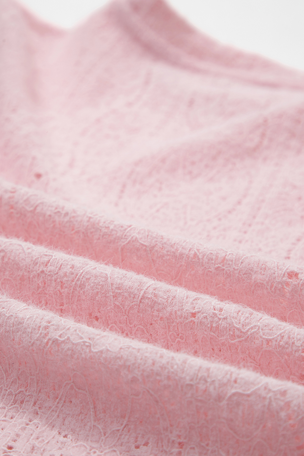 Light Pink Semi Sheer Lace Long Sleeve Cropped Top - loveforevers
