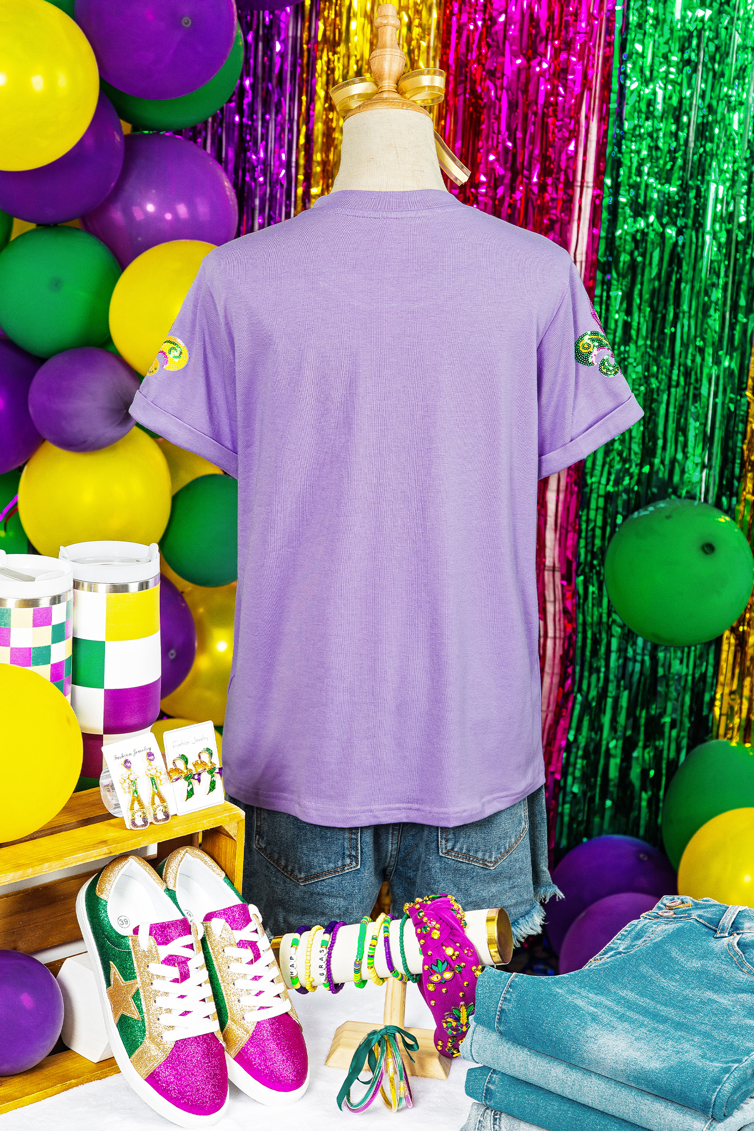 Wisteria Mardi Gras Sequined Pattern Holiday T Shirt - loveforevers
