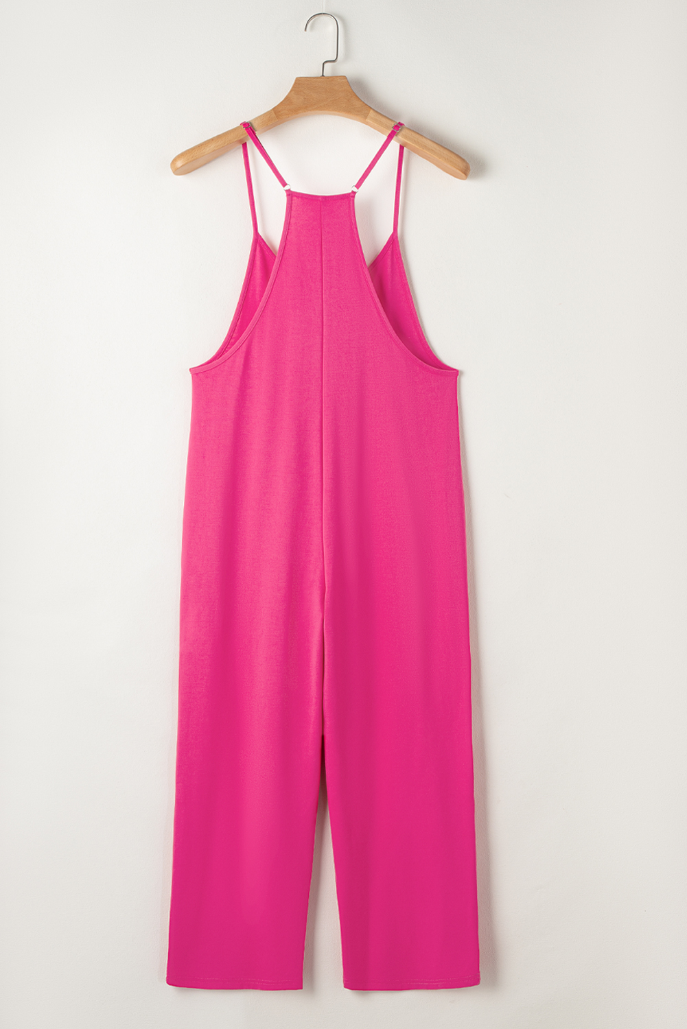 Rose Red Black Pocketed Adjustable Spaghetti Strap Straight Leg Jumpsuit - loveforevers