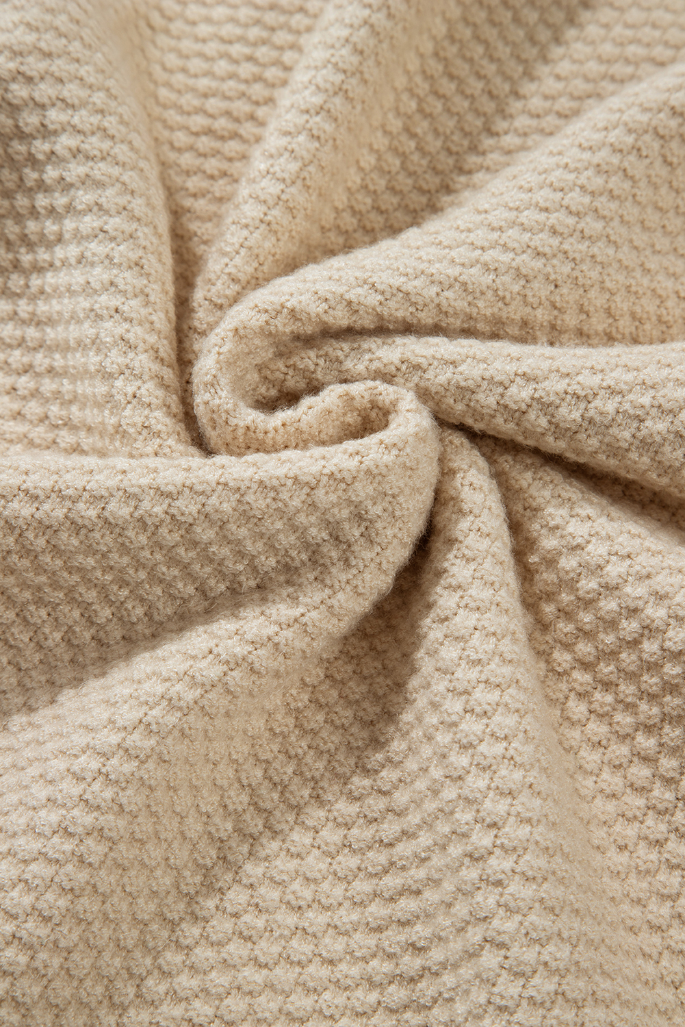 Parchment Solid Textured Knit Split Cuff Drop Shoulder Loose Sweater - loveforevers