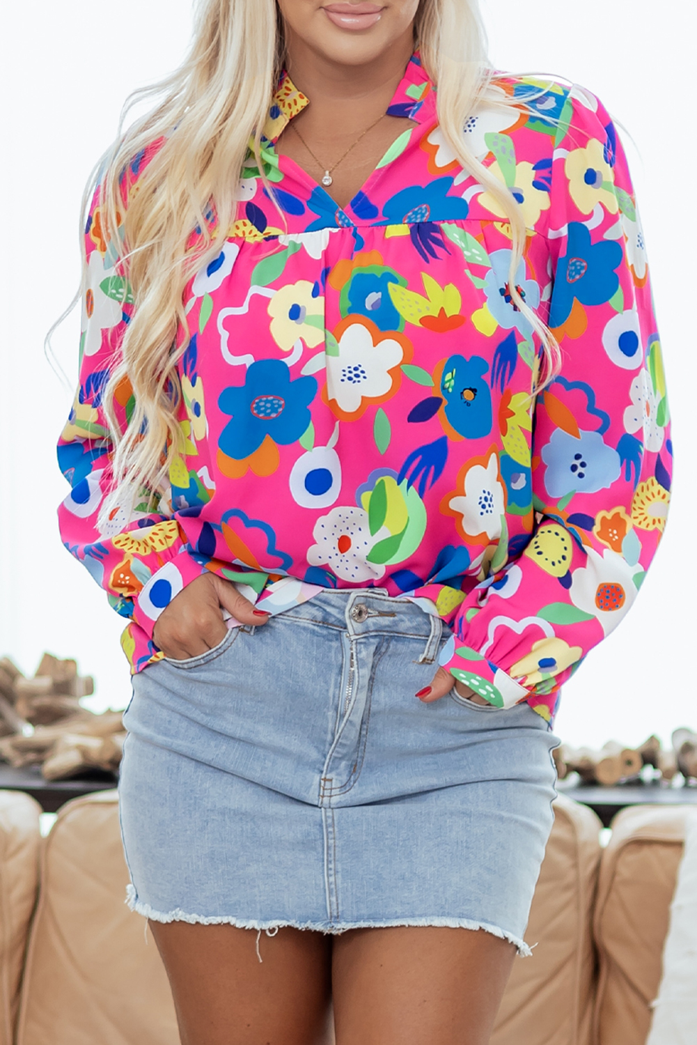 Rose Flower Bomb V Neck Blouse - loveforevers