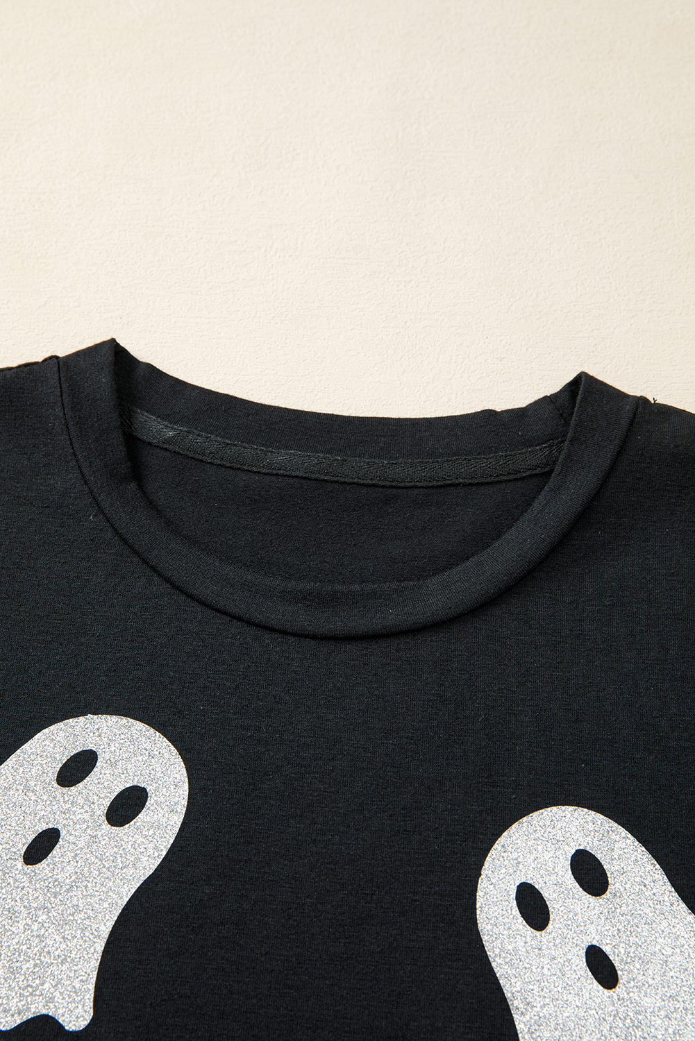 Wisteria Glitter Trim Chenille Ghost Patched Halloween Graphic Tee - loveforevers
