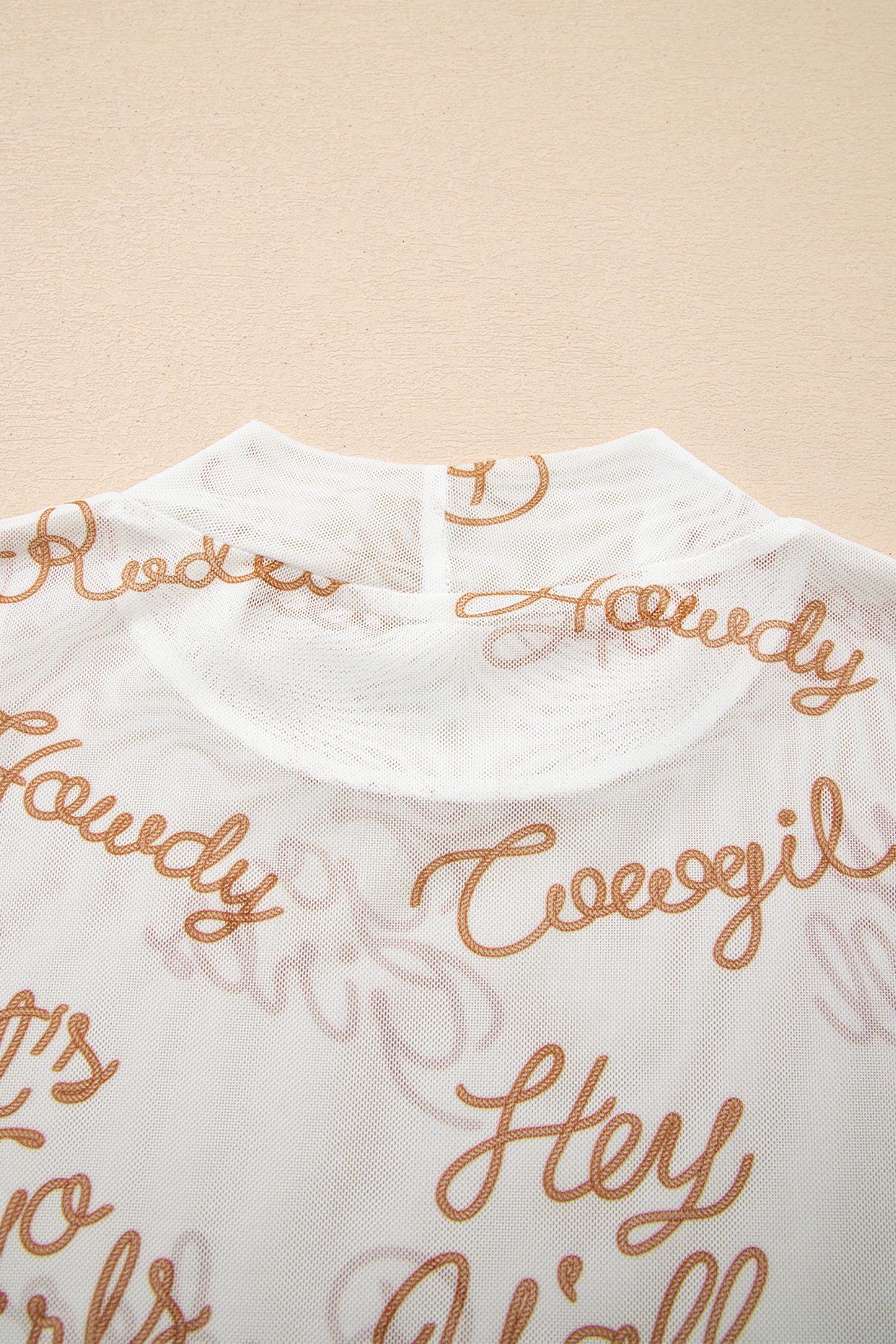 White Howdy Hey Yall Mesh High Neck Long Sleeve Top - loveforevers