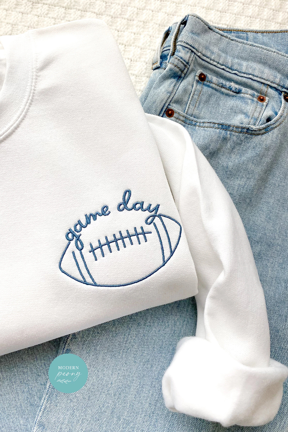 White game day Rugby Embroidered Casual Sweatshirt - loveforevers