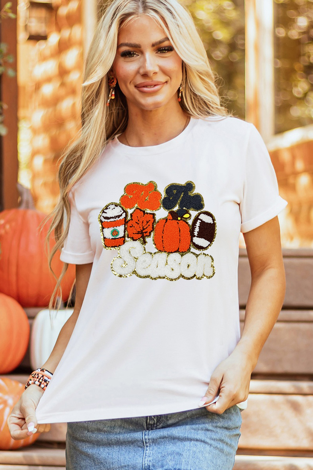 White Tis The Season Pumpkin Spice Latte Lover Graphic Crewneck T Shirt - loveforevers