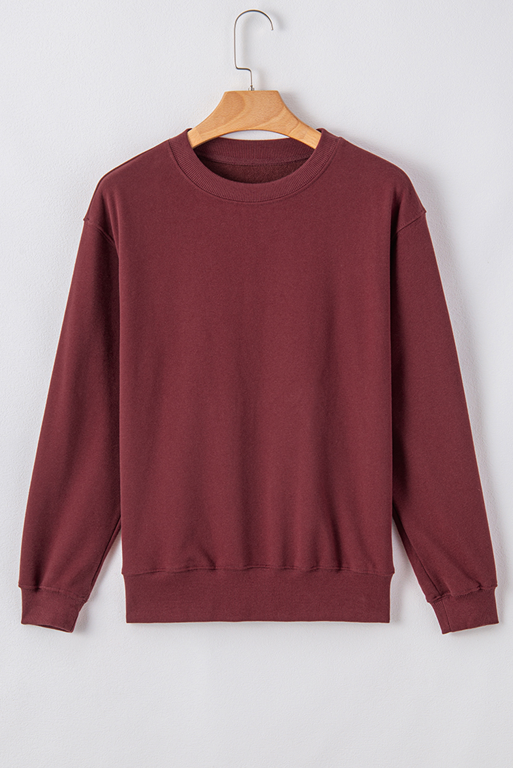 Navy Blue Plain Drop Shoulder Crewneck Pullover Sweatshirt - loveforevers