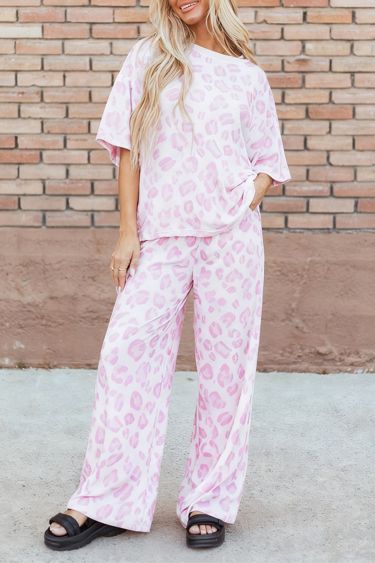 Pink Leopard Two Piece Top and Pants Set - loveforevers