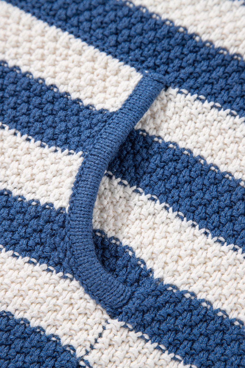 Blue Stripe V Neck Pocketed Drawstring Hooded Sweater - loveforevers