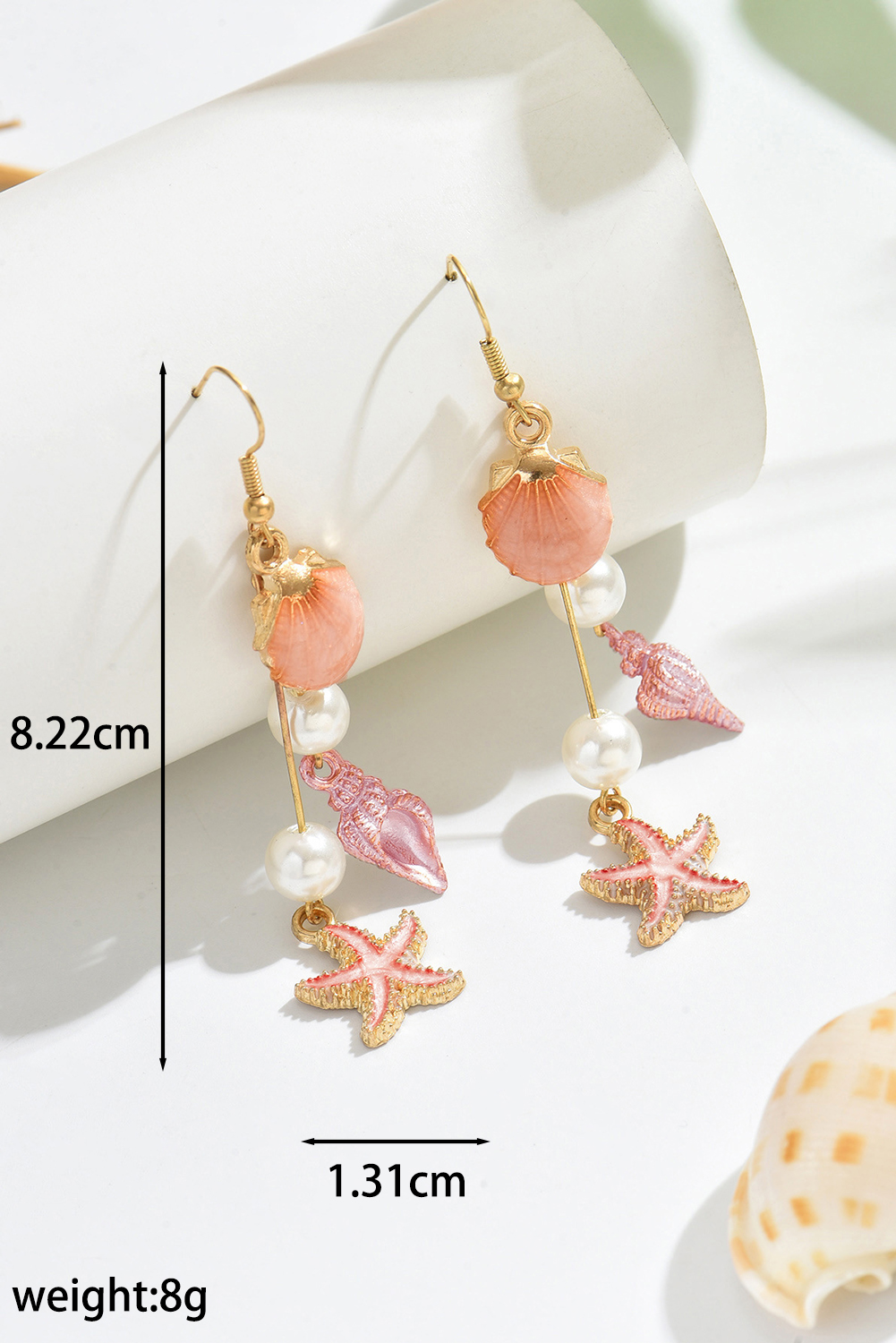 Bonbon Starfish Conch Shell Pearl Dangle Earrings - loveforevers