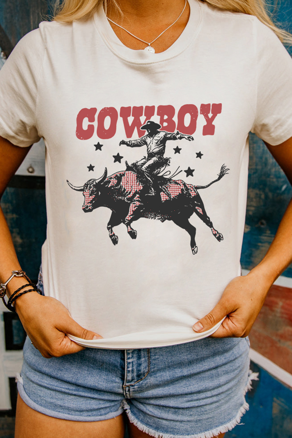 White COWBOY Star Graphic Crewneck Western Fashion Tee - loveforevers