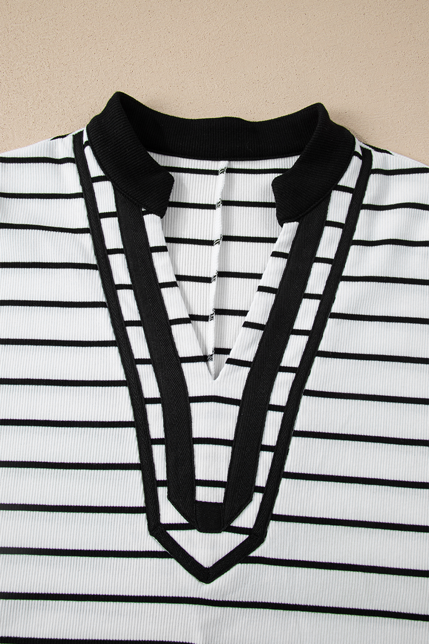 White Stripe Stand Collar V Neck Elastic Cuffs Half Sleeve Dolman Top - loveforevers