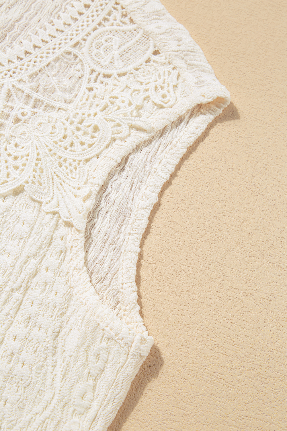 Apricot Guipure Lace Crochet Keyhole Back Tank Top - loveforevers