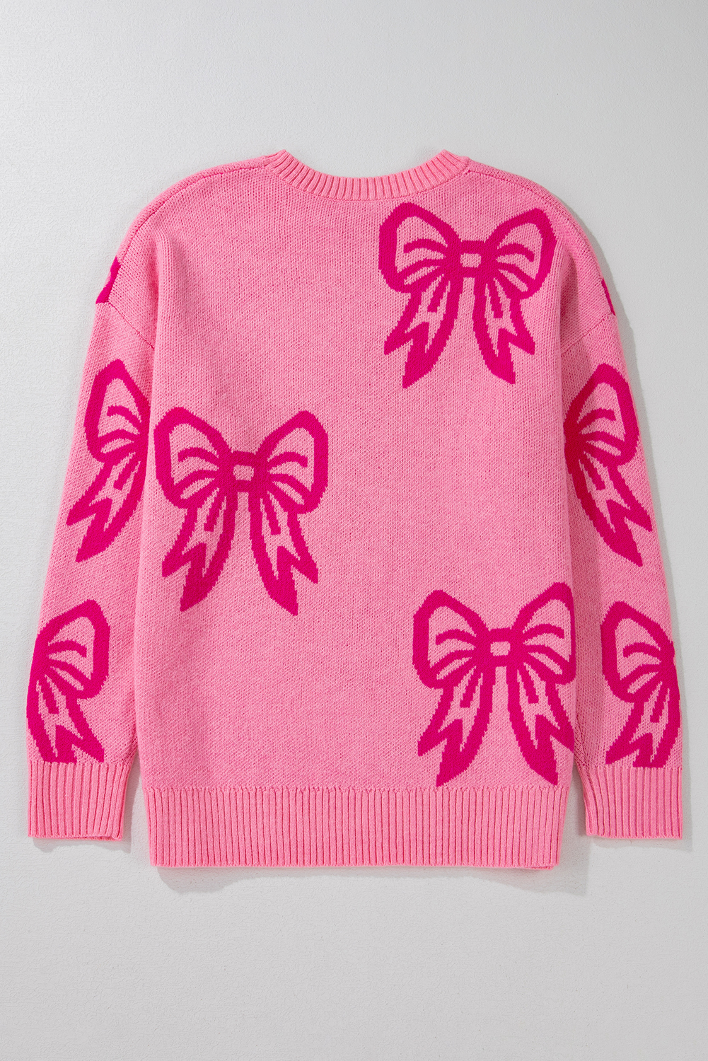 Golden Fleece Bow Pattern Drop Shoulder Loose Sweater - loveforevers