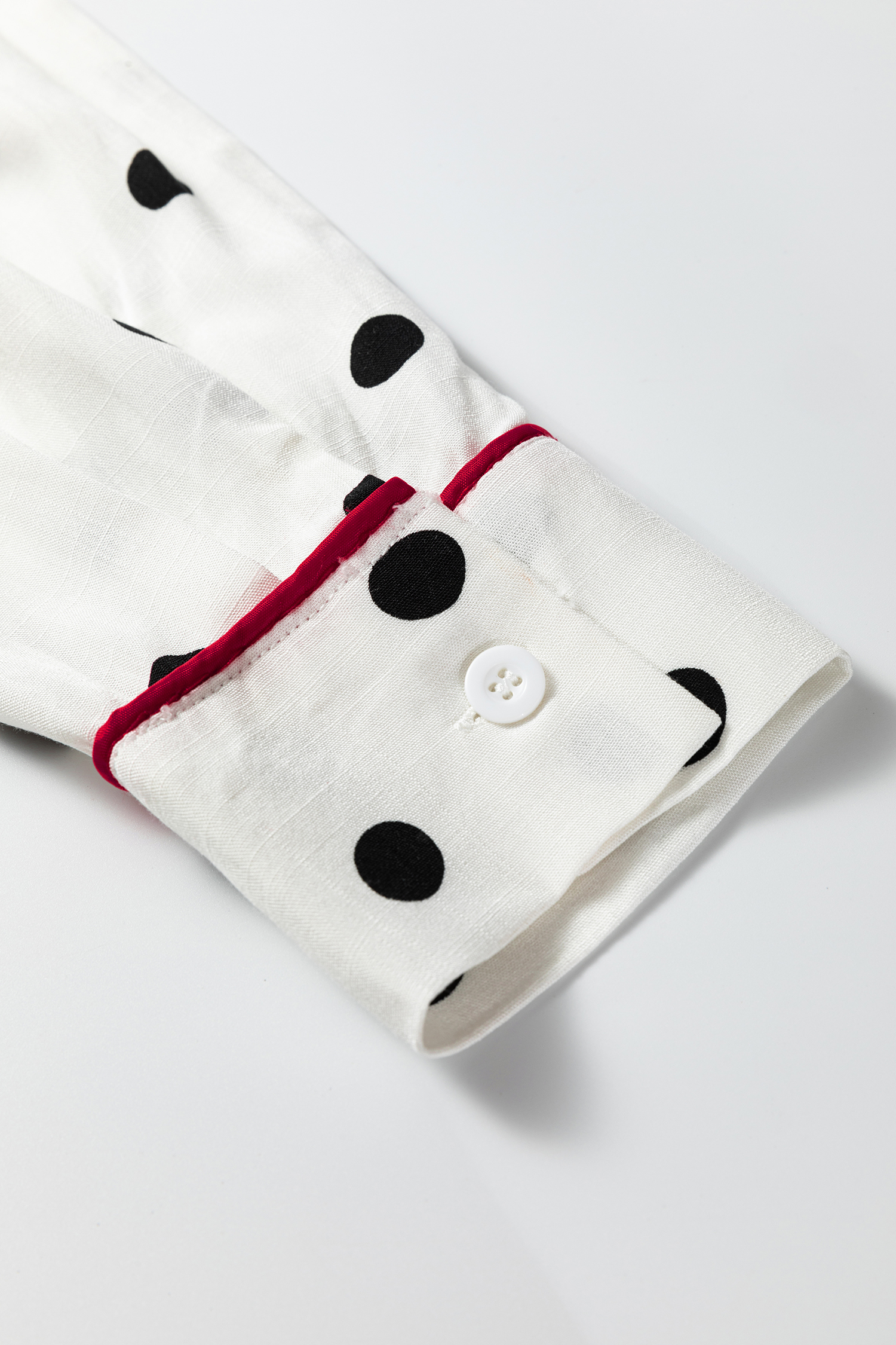 White Polka Dot Print Contrast Piping Elegant Shirt - loveforevers