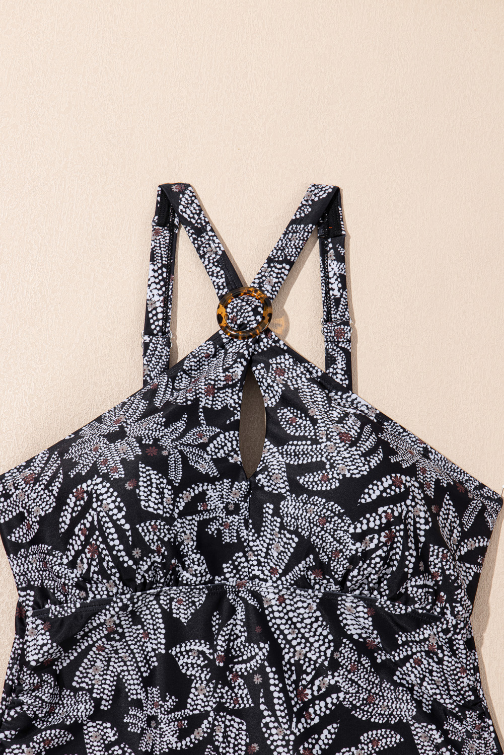 Black Abstract Printed Buckle Crossed Straps Skirted Tankini 2pcs Swimsuit - loveforevers