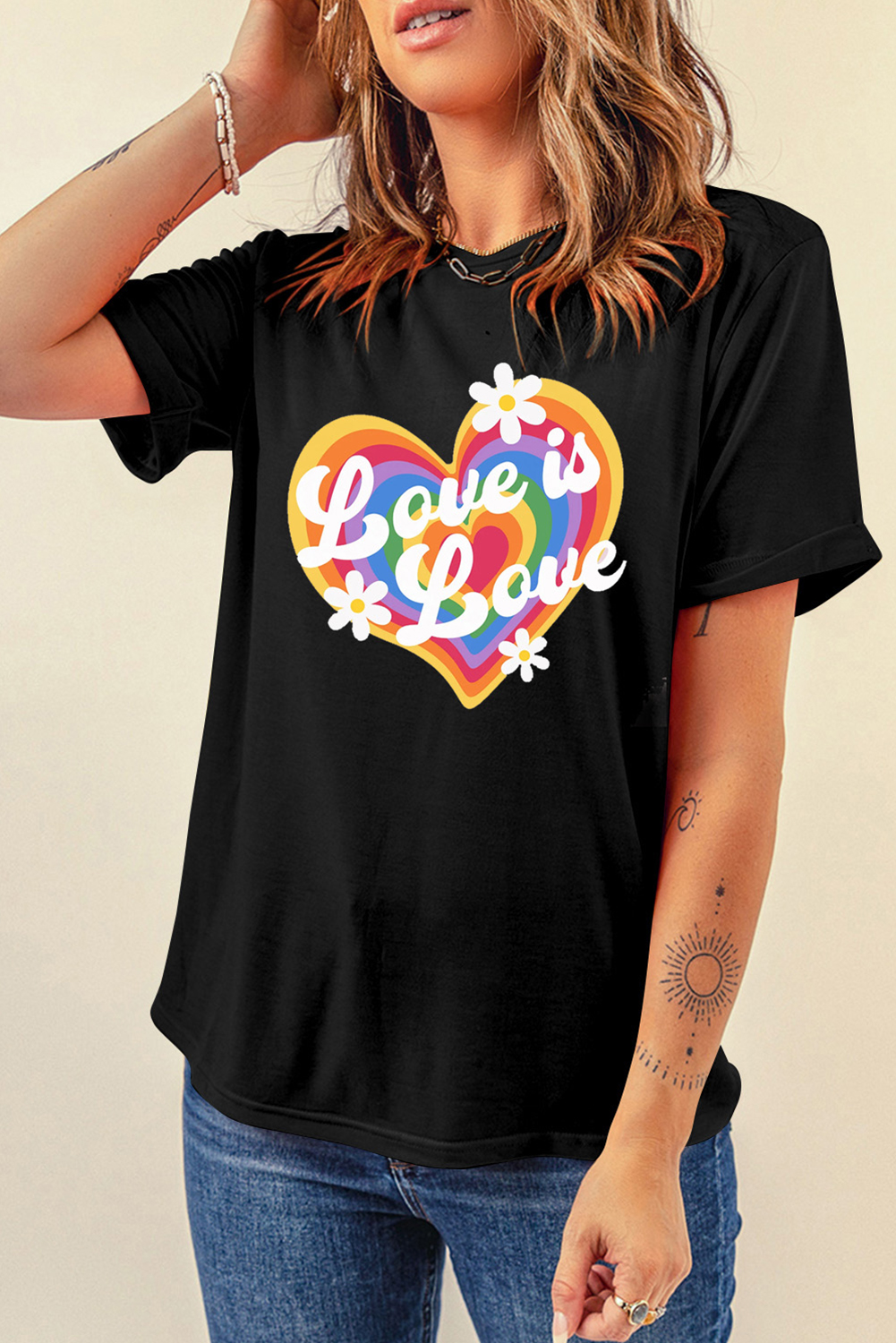 Black Love is Love Rainbow Heart Graphic Crewneck Tee - loveforevers