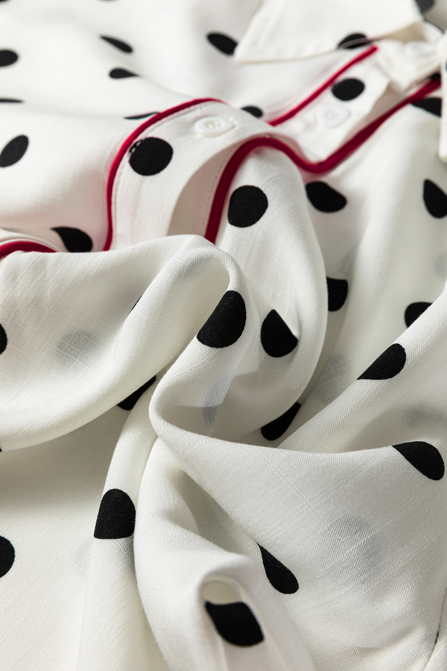White Polka Dot Print Contrast Piping Elegant Shirt - loveforevers